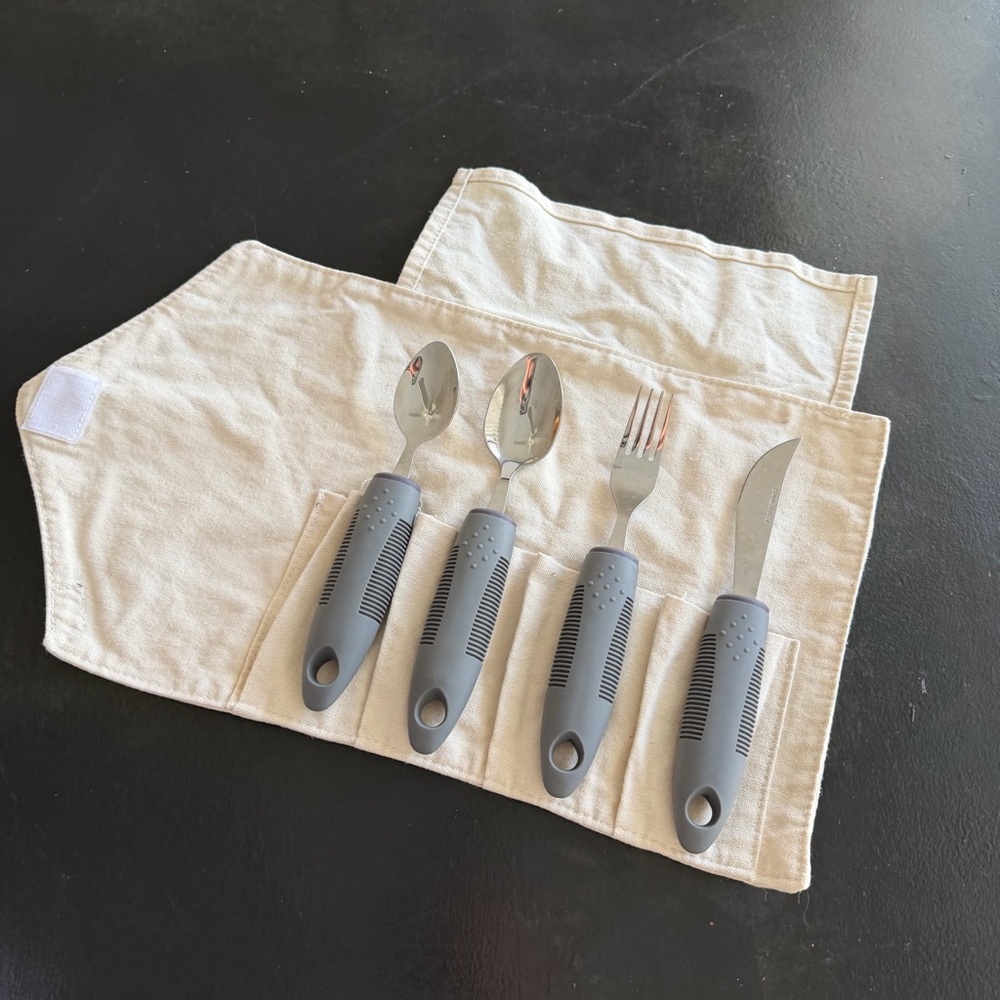 BunMo Canvas 4 Tool Silverware Roll Adaptive Cutlery Utensils‎ Travel Camping